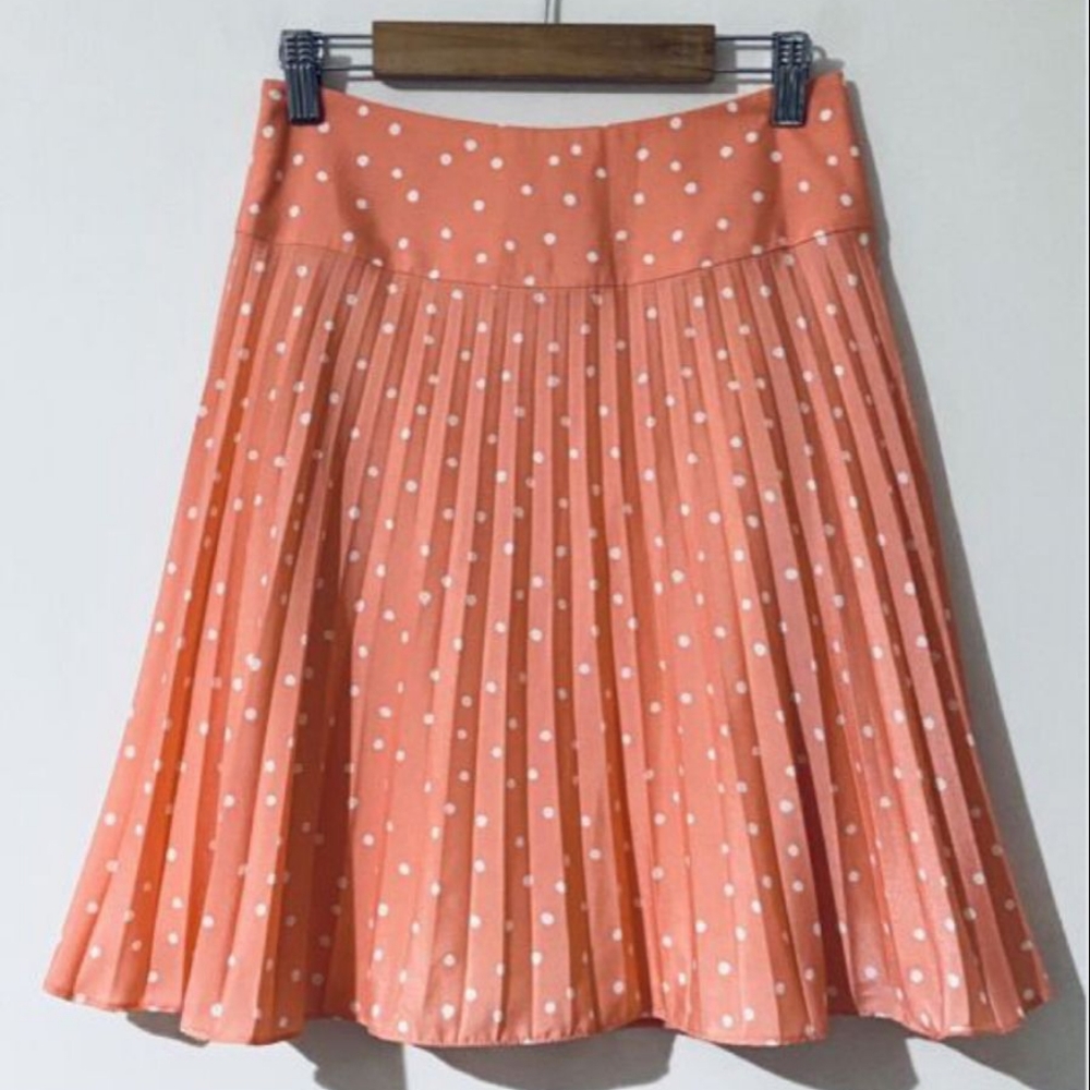 REVIEW Pleated Coral White Polka Dot High Waisted Skirt - Picture 2 of 6